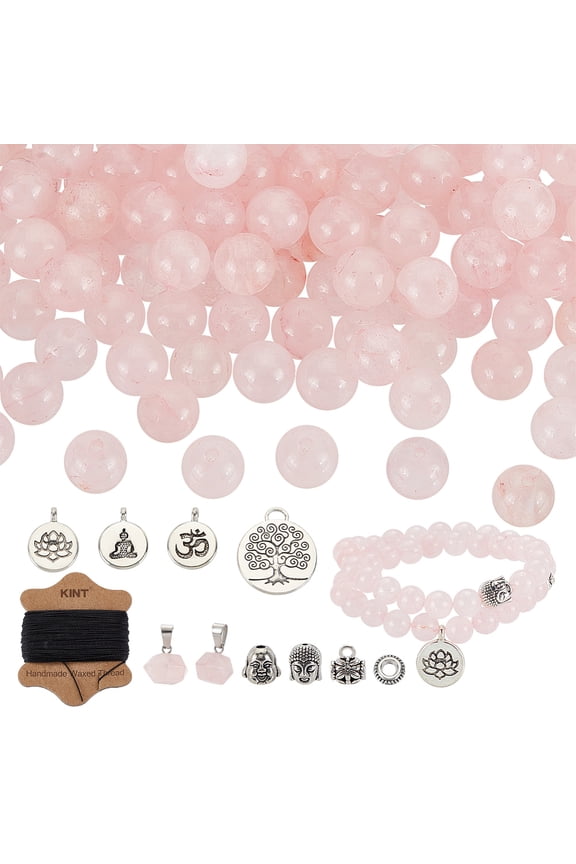 DIY Gemstone Theme Pendant Decoration Making Kit Including Natural Rose Quartz Round Beads & Pendants Alloy Tree & Head Pendants 7~27x0.65~23.5x0.65~15mm Hole: 1~7x1~3.5mm