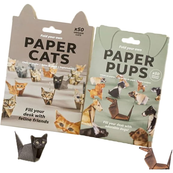 DIY Geometric Paper Sculpture Kit - Modern Cat & Dog Figures, Hand-Folded Art Statue for Home Office Decor, Creative Craft Project for Adults