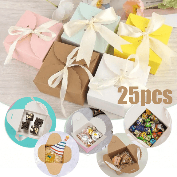 DIY Gift Boxes 25-Pack, Foldable Cardboard Boxes with Ribbons for Easy Gift Wrapping