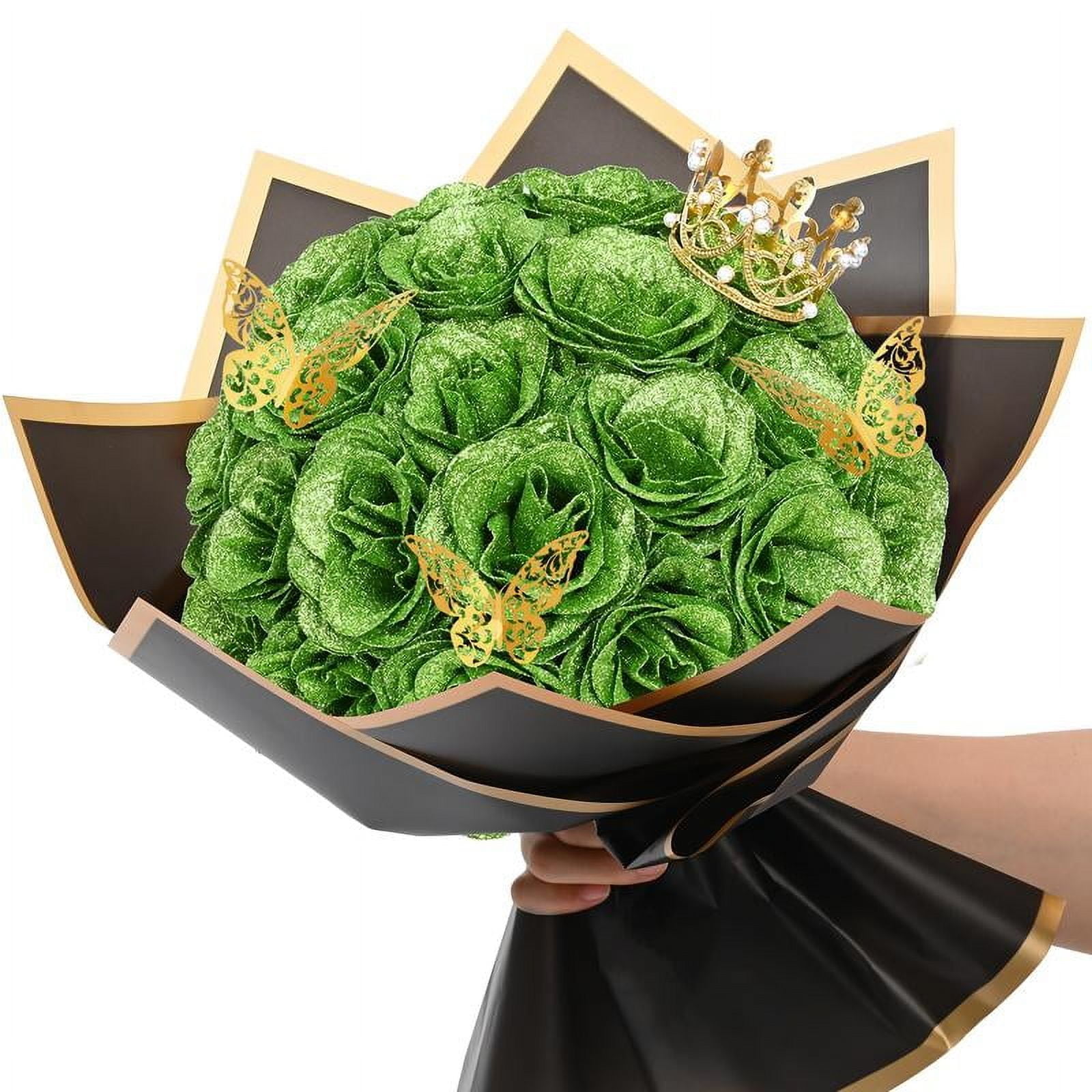 DIY Gift Glitter Rose Bouquet - 24/36 Artificial Red Roses with Glitter