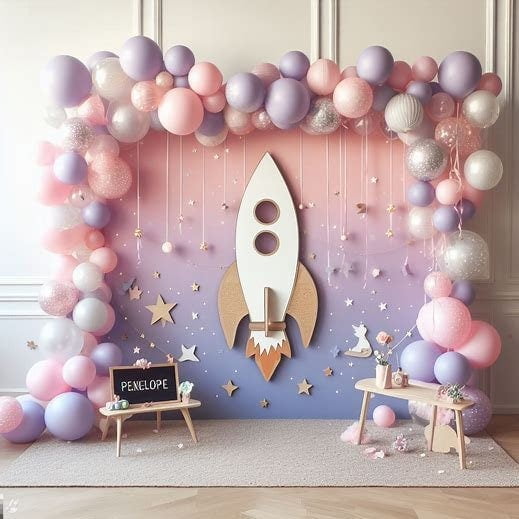 DIY Girly Space Garland Kit, Birthday, Baby Shower, Astronaut, Rocket, Pink, Purple, White