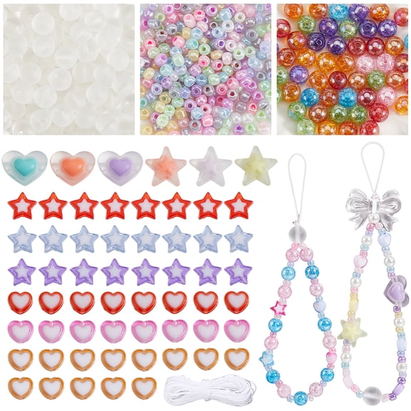 DIY Glass & Acrylic Beads Mobile Phone Strap Making Kits Mixed Color 4mm Hole: 1mm