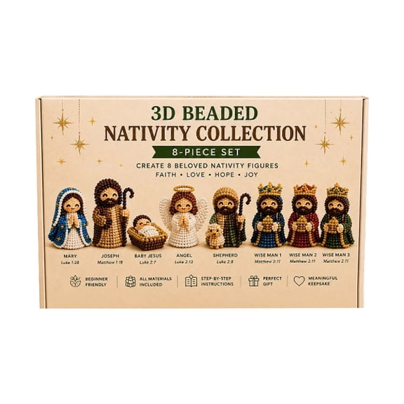 DIY Glass Bead Nativity Scene Kit 8 Pcs, Handmade Christmas Nativity Figures for Adult Beginner, Religious Holiday Decor for Mantel and Tabletop, Meaningful Gift for Christmas and Easter