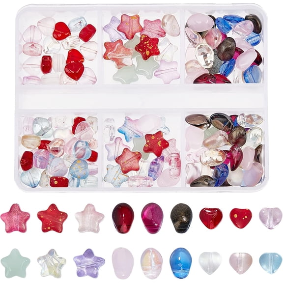 DIY Glass Beads & Charm Making Finding Kit Including 60Pcs Heart & 40Pcs Star Glass Beads 60Pcs Oval Glass Charm Mixed Color 160pcs/set