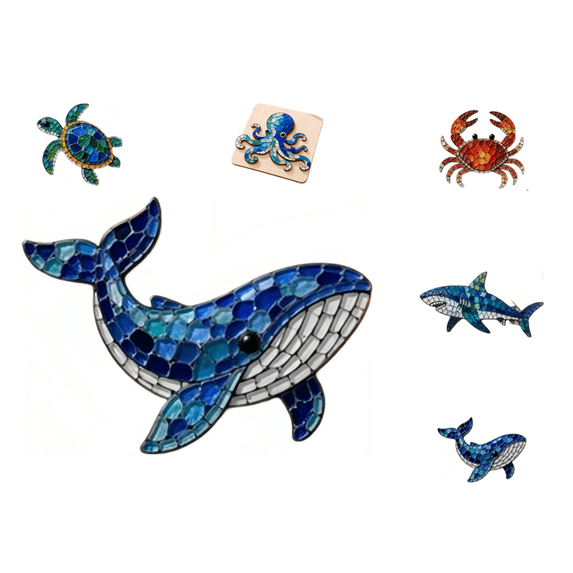 DIY Glass Craft Mosaic Kit, 3D Sea Creature Octopus Art Project, Beginner Friendly Desktop Plaque Picture Jigsaw, Bedroom Coastal Wall Hanging Decoration, Assorted Animal Theme