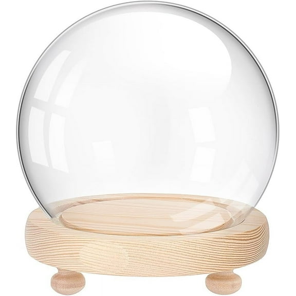 DIY Glass Display Showcase with Base Glass Dome Cloche Miniature Case Snowglobe Display Case Deco for Plants Flower Craft Crown Display Crystal 4.7 Inch DIY