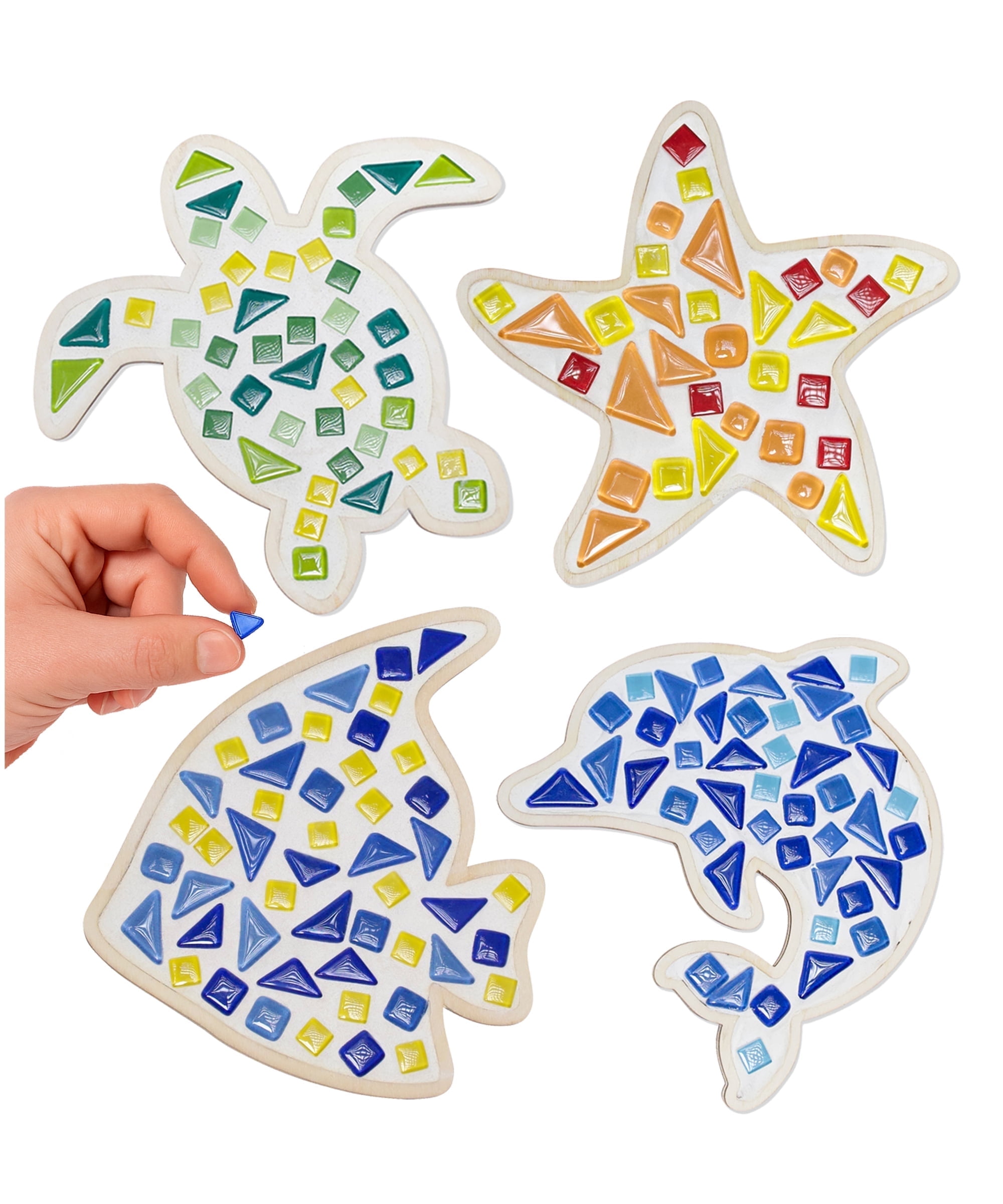 DIY Glass Mosaic Art Kit (Sea Creatures - 4pcs) - Includes Starfish, Fish, Turtle, & Dolphin