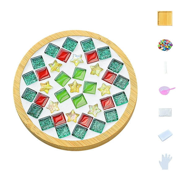 DIY Glass Mosaic Tiles for Crafts,Mixed Color Mosaic Kits with Wooden Coaster for Adults,Mosaic Crafts Materials Package for Coaster Handmade Home Decor Gifts