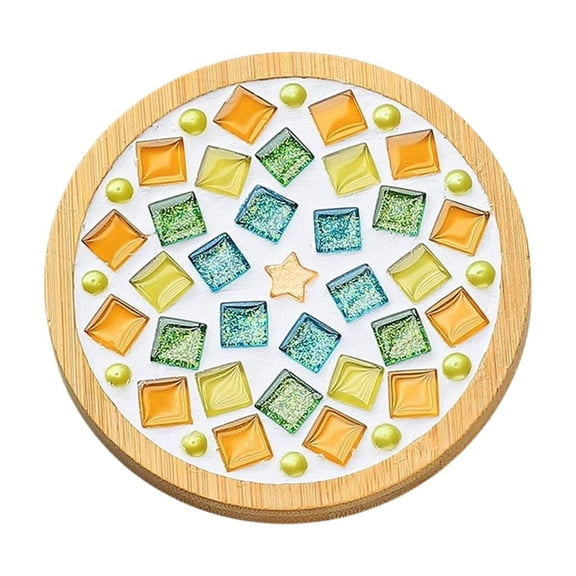 DIY Glass Mosaic Tiles for Crafts Materials Package, Mixed Mosaic Kits with Wooden Coaster, Handmade DIY Mosaic Coaster Material Kit for Home Decor