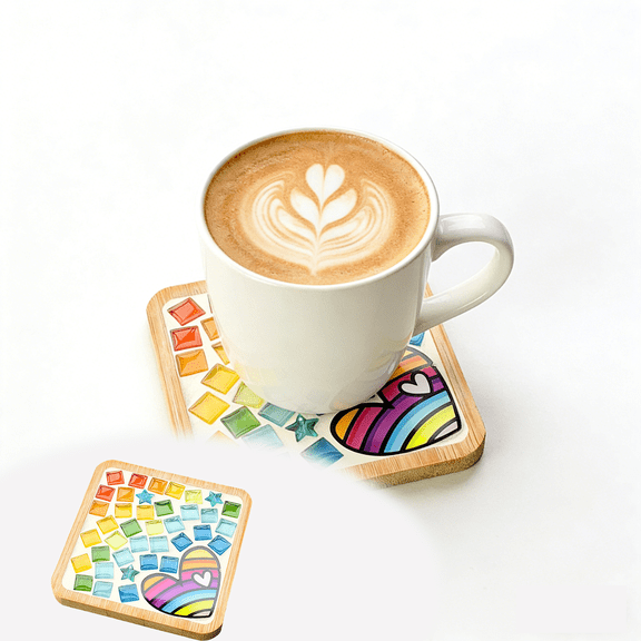 DIY Glass Mosaic Tiles for Crafts Mosaic Kits with Wooden Coasters for Adults, Drinks Tray Creative Handmade Making Supplies Home Decor Art (A)