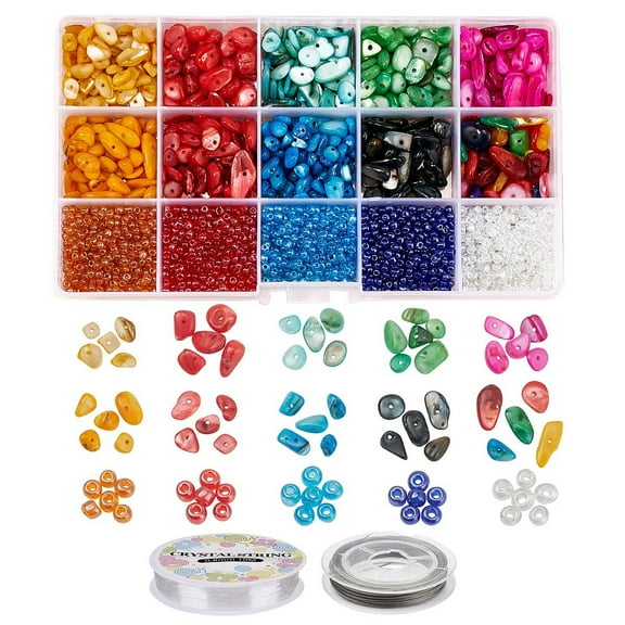 DIY Glass & Shell Beads Bracelet Making Kit Including 8/0 Trans Glass Seed Beads Natural Shell Beads Elastic Thread and Tail Wire Mixed Color Beads: about 1600~1950pcs/set
