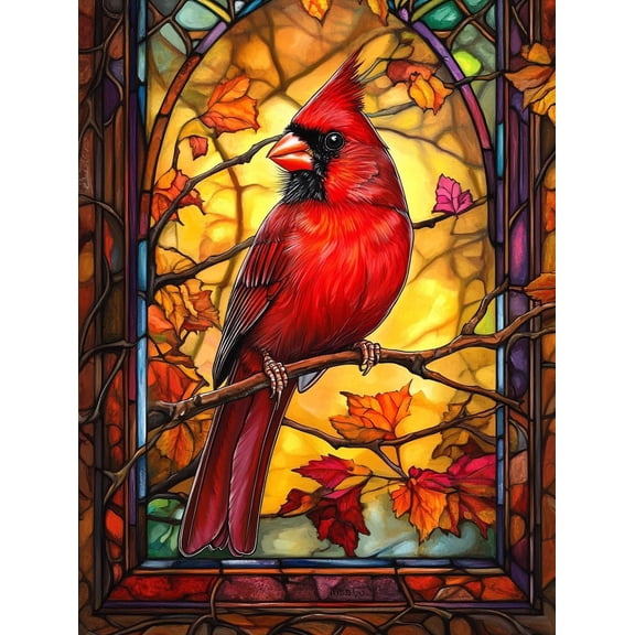 DIY Glass Stain Cardinal Diamond Painting 12x16 Inch, Full Round Drill Kits Mosaic Art for Adults Relax & Home Wall Decor Festival Gift 62