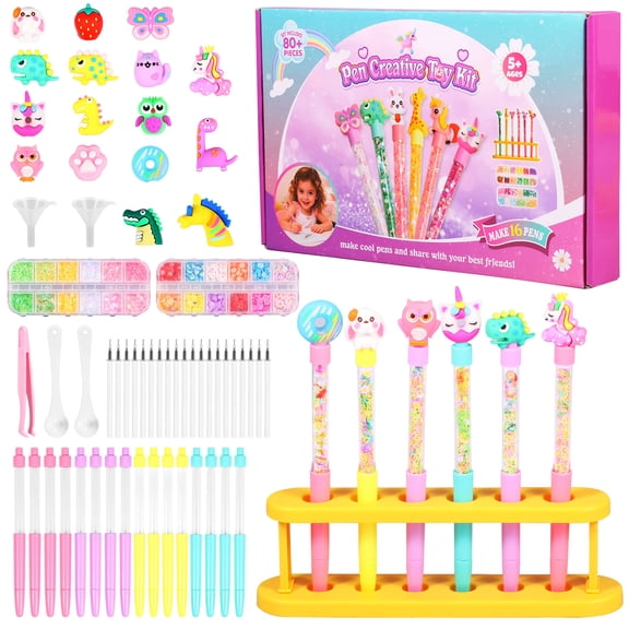 DIY Glitter Gel Pen Making Kit Creative Glitter Pen Craft Kit with 20 Replacement Refill 2 Funnel 2 Spoon for 5 to 12 Years Old Girl Boy Plastic Colorful