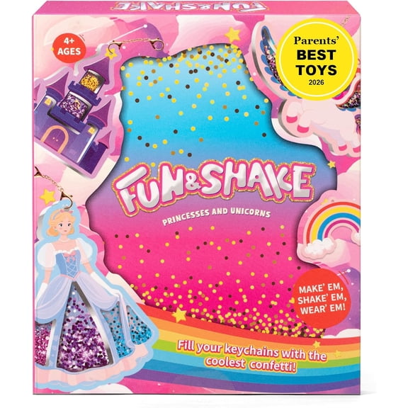 DIY Glitter Keychain Craft Kit for Kids, Shake Art Set with Unicorn and Princess Keychains, Arts and Crafts Activity Gift for Girls Ages 4+