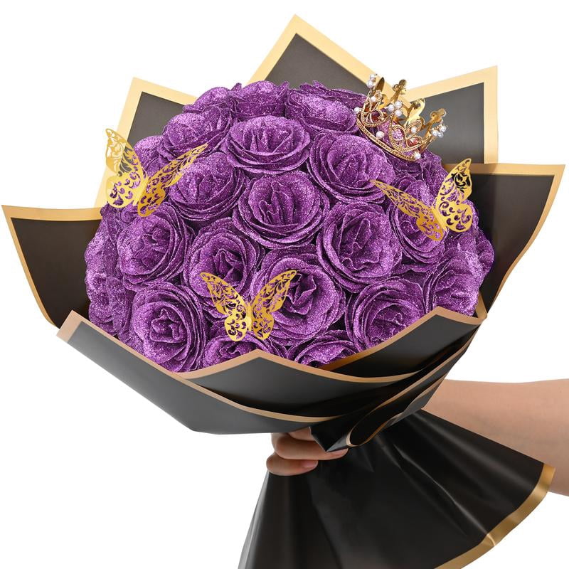 Graduation Sparkly Roses DIY Glitter Roses Bouquet - 24/36 Artificial Red Roses with Glitter ...