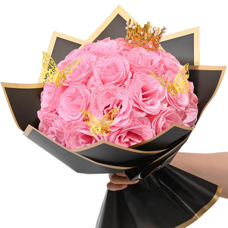 DIY Glitter Roses Bouquet – 24/36 Artificial Red Roses with Sparkle