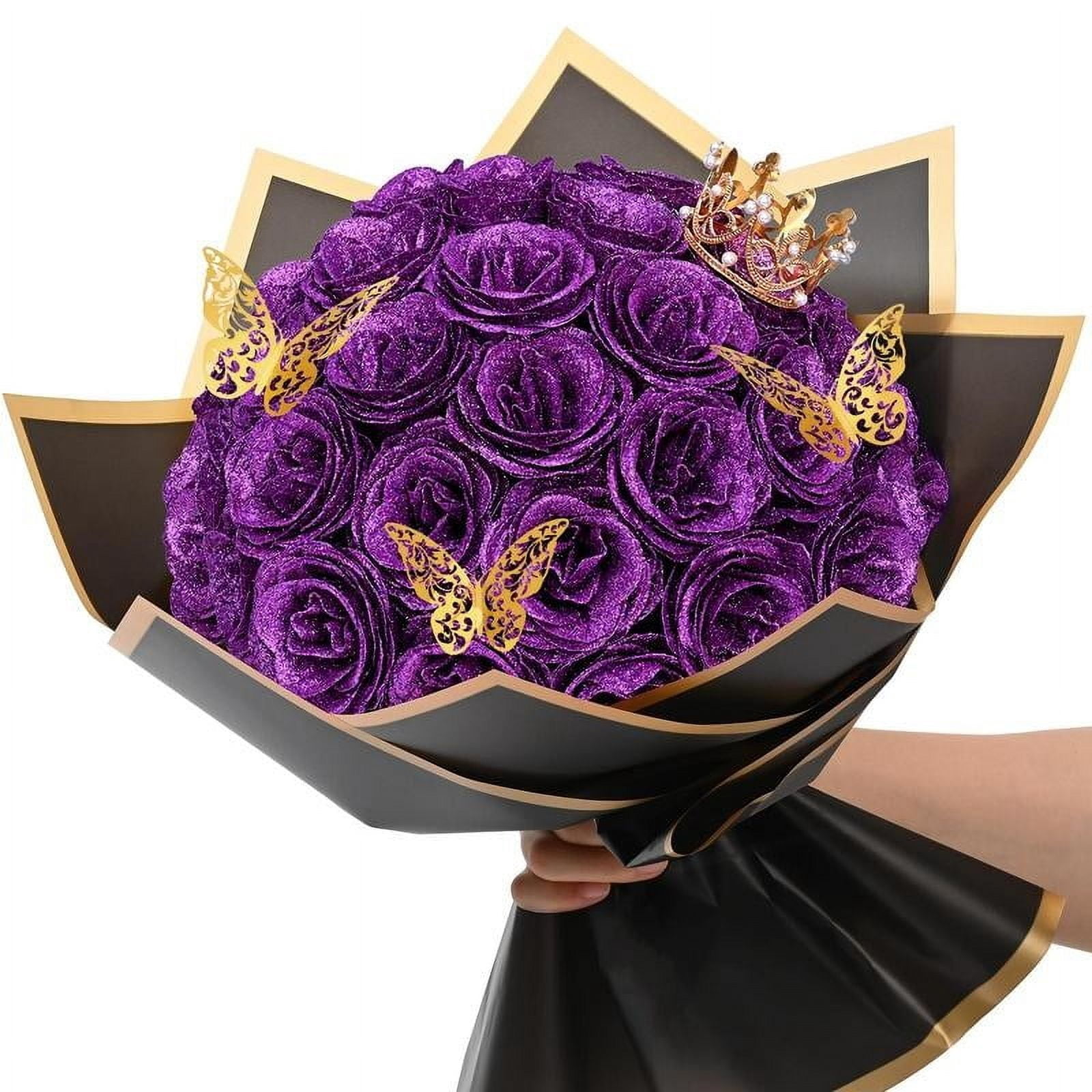 DIY Glitter Roses Bouquet – 24/36 Artificial Red Roses with Sparkle