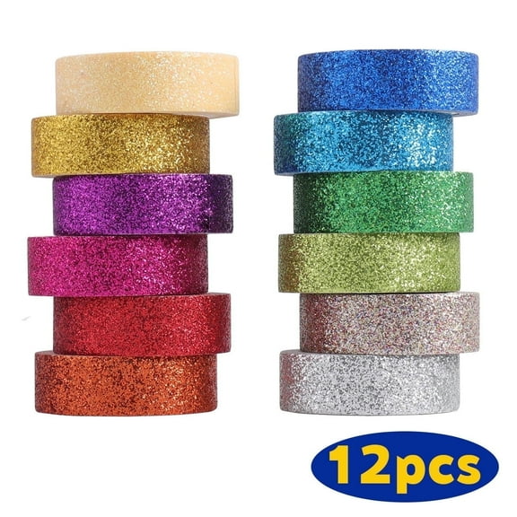 DIY Glitter Washi Tape Set 12 Rolls 118 FT Colored Masking Tape - Art, Scrapbook Tape,Decor & Crafts