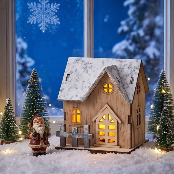 DIY Glow Cabin Set,Unfinished Wood House Christmas Table Centerpiece Christmas Village Houses Adornment Small Decorations Festival