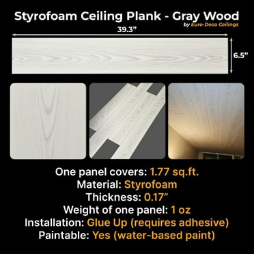 DIY Glue Up Ceiling Panels / Planks / Tiles - 39.3" x 6.5", Gray Wood, Pack of 12