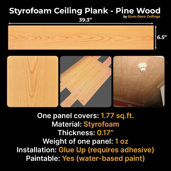 DIY Glue Up Ceiling Panels / Planks / Tiles - 39.3" x 6.5", Pine Wood, Pack of 12