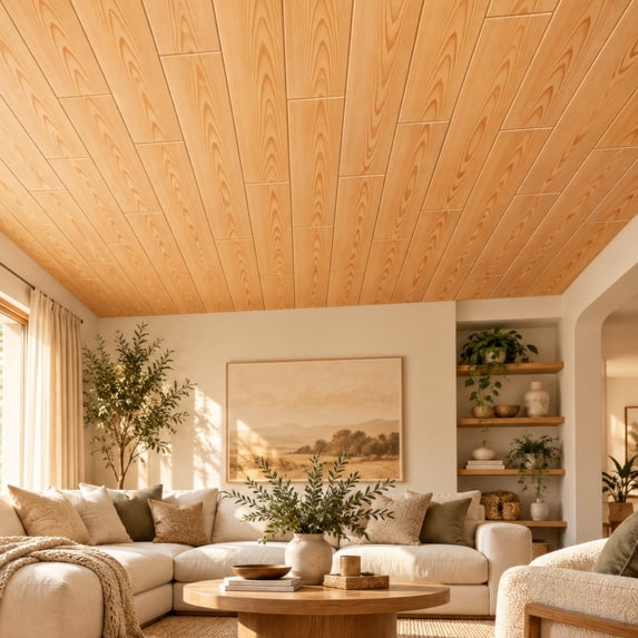 DIY Glue Up Ceiling Panels / Planks / Tiles - 39.3" x 6.5", Pine Wood, Pack of 12