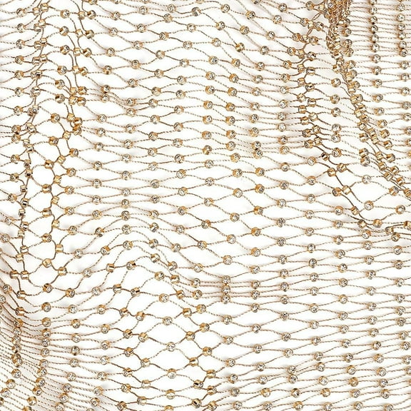 DIY Gold Mesh Fabric with Shiny 13.8 Inchx2 Yards Rhinestone Fabric Stretchy Mesh Fishnet Diamond Fabric Diamond Glitter Rhinestone Mesh Ribbon Cuttable for Clothing Bag Making Party Decor DIY