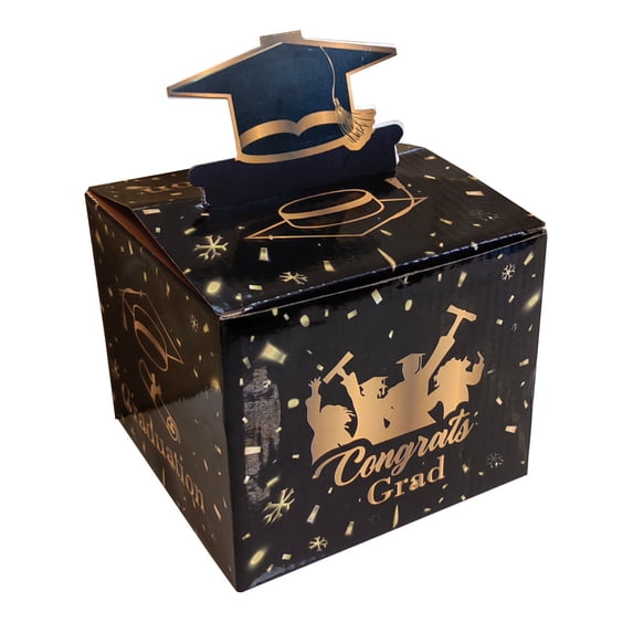 DIY Graduation Money Pulling Gift Box Set, 42-Piece Cash Surprise Box with Cards and Bags, Black and Gold Theme for Party