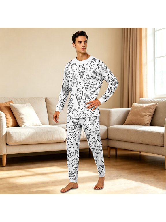 DIY Graffiti Family Matching Pajamas Set Ice Cream Print Long Sleeve Tops Pants Soft Sleepwear Homewear Outfits for Family Vacation