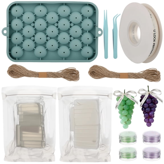 DIY Grape Soap Making Kit, Handmade Craft Grape Soap Mold Set for Beginners, Includes Soap Bases, Jute Ropes, Mica Powder, Tweezers, and Ribbon for Decor & Present