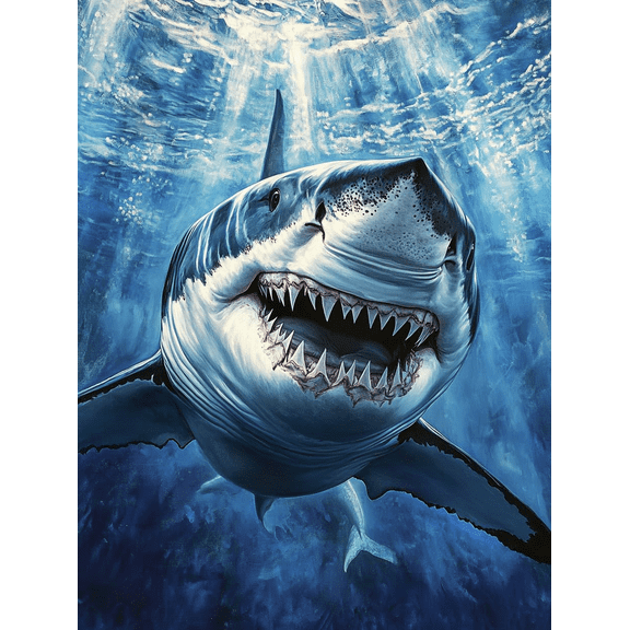 DIY Great White Shark Diamond Painting 12x16 Inch, Full Round Drill Kits Mosaic Art for Adults Relax & Home Wall Decor Festival Gift 628