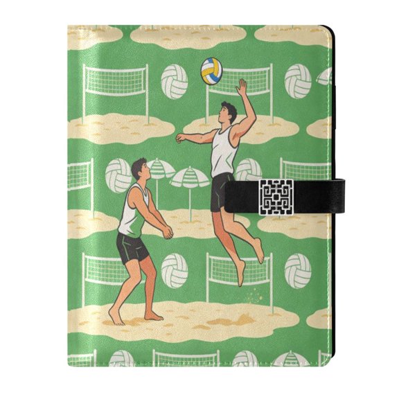 DIY Green Volleyball Printed Microfiber Leather Notebook 9.2x6.7" Refillable Binder Journal with Pen Loop&Pockets 100 Sheets