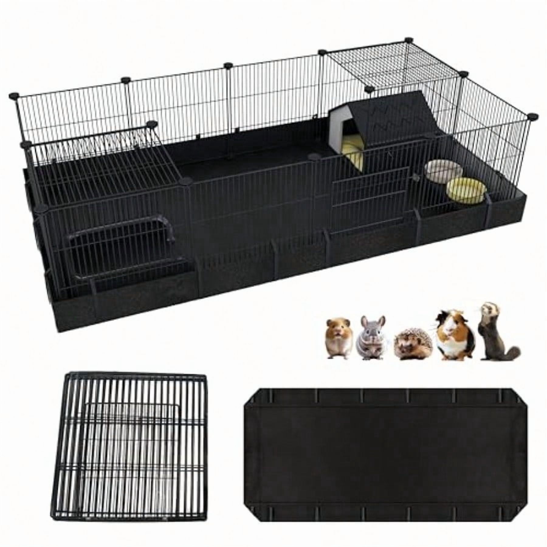 DIY Guinea Pig Cages with Waterproof Canvas Bottom,16 Panels Small Animal Cage Pet Playpen with Door for Bunny Turtle Hedgehog,Indoor Metal Wire Yard Fence Outdoor
