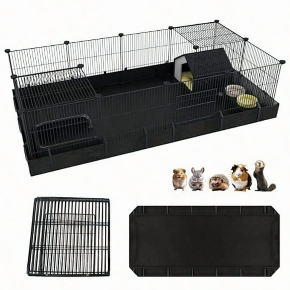 DIY Guinea Pig Cages with Waterproof Canvas Bottom16 Panels Small Animal Cage Pet Playpen with Door for Bunny Turtle Hedgehog Indoor Metal Wire Yard Fence Outdoor