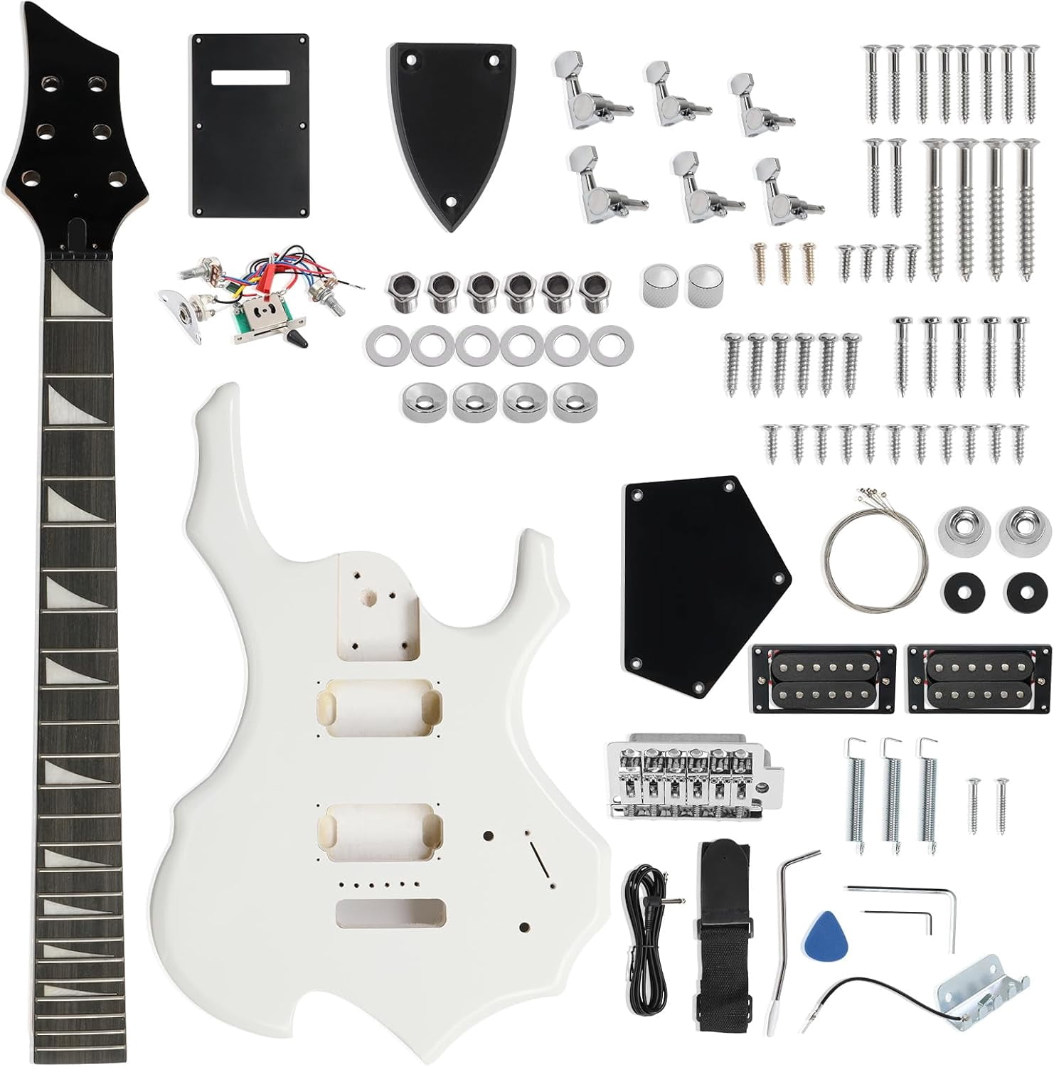 DIY Guitar Kit with Solid Body, Tech Fingerboard and Maple Neck, 6 String DIY Electric Guitar Kit with Unique Design, Easy Installation & Full Equipment to Build Your Own Guitar (Flame-White)