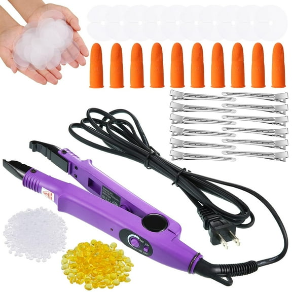 DIY Hair Extension Fusion Bonding Tool Kit, Heat Connector Wand with Keratin Pellets, Scalp Guards, Finger Protectors, and Clips for Home & Salon Use