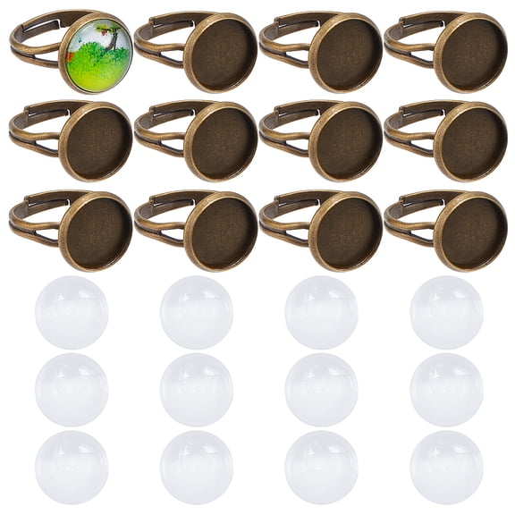 DIY Half Round Adjustable Ring Making Kit Including Brass Finger Ring Components Settings Glass Cabochons Bronze 80Pcs/bag