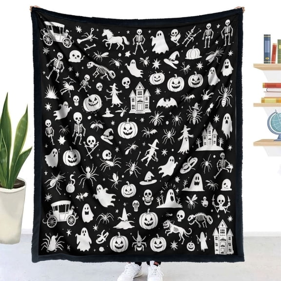 DIY Halloween Coloring Blankets with 24 Colors Markers for Adults | Custom Color In Your Own Blankets With 24 Colors Markers, Snuggle Color Sketch Washable Blankets Kit Home Decor 50" x 60"