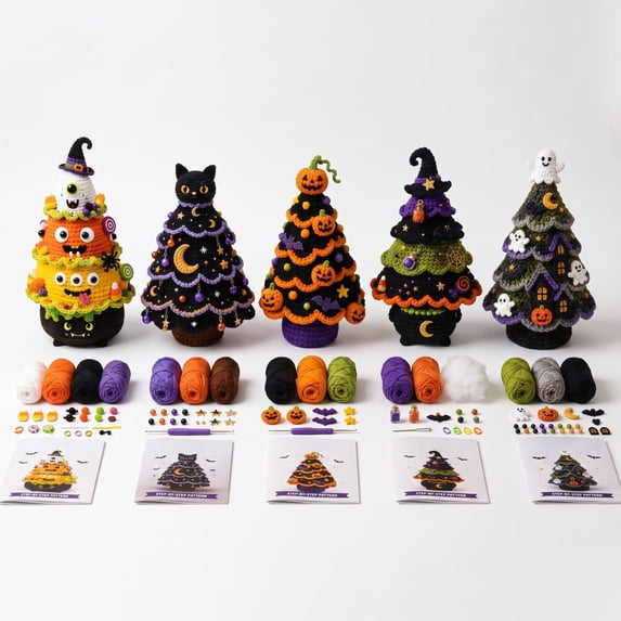 DIY Halloween Crochet Tree Kit, 3D Halloween Tree Crochet Craft Set for Halloween Home Decor, Handmade Crochet Project Kit for Adults & Beginners