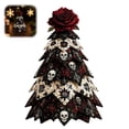 thumbnail image 1 of DIY Halloween Fabric Tree with Red Rose Topper, Tiered Skull & Spider Web Pattern Patchwork Tabletop Decor, Gothic Holiday Centerpiece for Home, Rose Style, 1 Count, 1 of 8