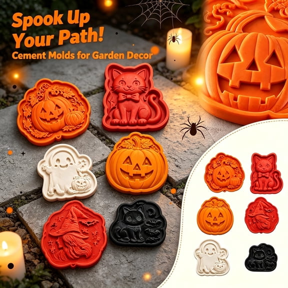 DIY Halloween Garden Stepping Stone Silicone Mold, Reusable Cement Mold for Custom Lawn & Patio Path Stones