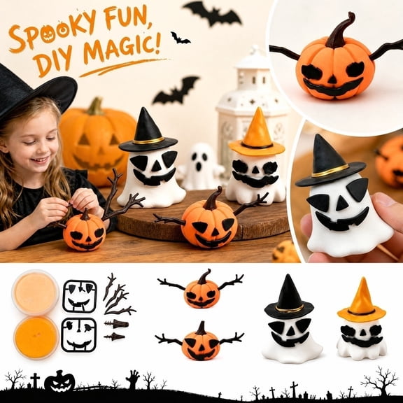DIY Halloween Ghost Pumpkin Clay Craft Kit with Accessories, Halloween Clay Modeling Art Craft for Adults Beginner, Handmade Decor Clay Set for Home Table Decor