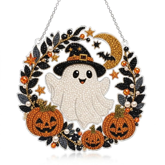 DIY Halloween Hanging Ornament Kit, Pearl Bead Ghost and Pumpkin Decor