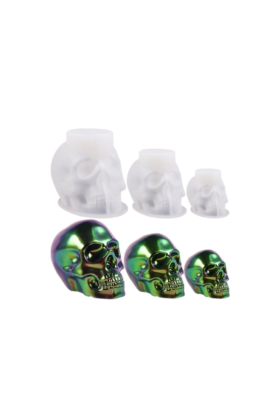 DIY Halloween Keychain Sizes S/M/L 3D Skull Silicone for Epoxy Resin Casting & Candle Making
