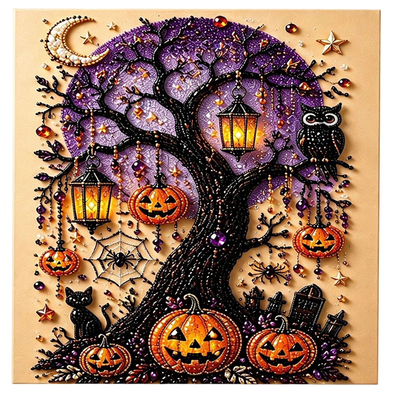 DIY Halloween Pearl Painting Kit With Spooky Tree And Pumpkin Design