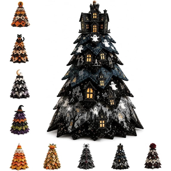 DIY Halloween Quilt Kit, 3D Fabric Tree Sewing Craft, Fall Home Decor | Halloween Fabric, Quilt Kit, 3D Padded Design, DIY Sewing Craft, Seasonal Home Decor(G,without light)