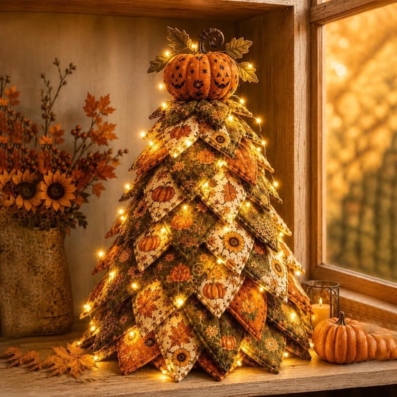 DIY Halloween Quilt Kit, 3D Fabric Tree Sewing Craft, Fall Home Decor | Halloween Fabric, Quilt Kit, 3D Padded Design, DIY Sewing Craft, Seasonal Home Decor(D,with light)