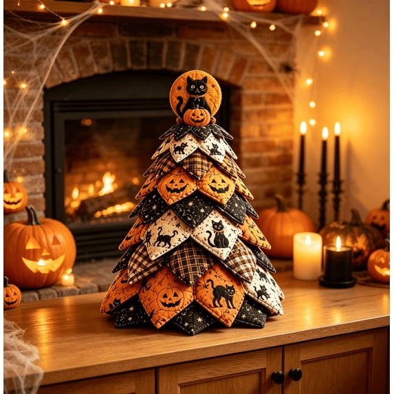 DIY Halloween Quilted Fabric Tree Kit, 2026 Seasonal Home Decor,Halloween Decorations, 3D Stuffed Patchwork Craft, With Detailed Instructions for New Sewing Enthusiasts