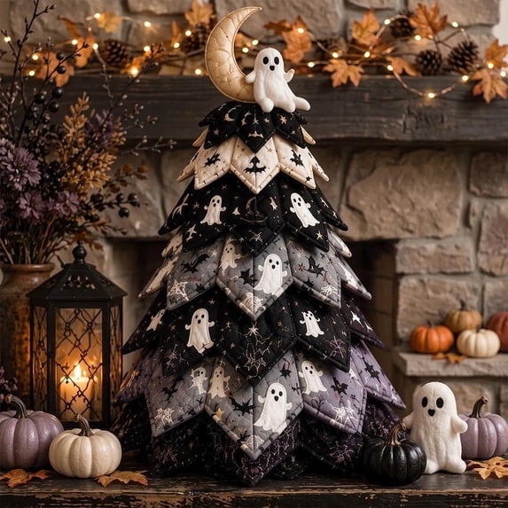 DIY Halloween Quilted Fabric Tree Kit, 3D Fabric Halloween Tree Sewing Craft Set, Spooky Decorative Tabletop Tree Kit for Home Decor Halloween Decorations Birthday Gfts