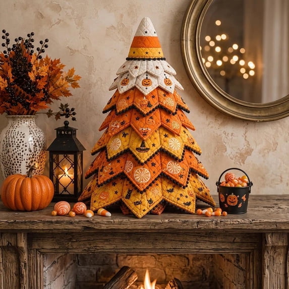 DIY Halloween Quilted Fabric Tree Kit, 3D Fabric Halloween Tree Sewing Craft Set, Spooky Decorative Tabletop Tree Kit for Home Decor Halloween Decorations Birthday Gfts